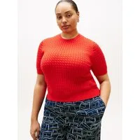 Tommy Hilfiger Curve Rundhalspullover CRV CO CABLE FINE GG CNK S/S SWT in großen Größen, mit Zopfmuster