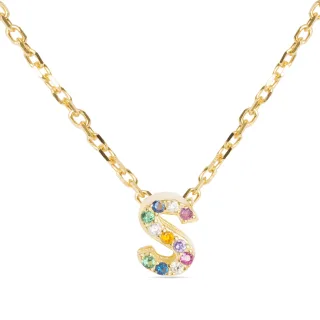 Luxenter Halskette aus 925er Sterlingsilber mit mehrfarbigen Zirkonias in 18K Gelbgold - Alphabet