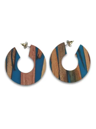 Steuer Modeschmuck Creolen Holz Acryl Petrol