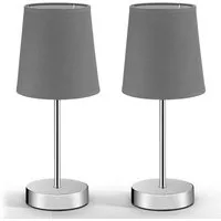 monzana Tischleuchte Lumière, Tischlampe, 2er Set 32 cm Stoffschirm E14 Chrom Metall Wohnzimmer Büro