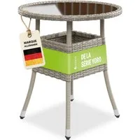 Juskys Gartentisch Yoro, rund, aus Polyrattan, wetterfest & langlebig, pflegeleicht