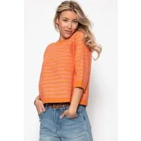 SASSYCLASSY Strickpullover Gestreiftes Strickoberteil für Damen Weicher Pullover mit halblangen Ärmeln und Rundhalsausschnitt