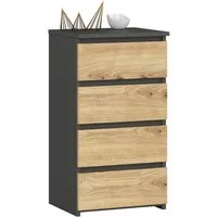 Milord FURNITURE Kommode mit 4 Schubladen 40 cm breit Holz Schrank B40xH74xT35 cm (Highboard Anrichte Schlafzimmer Wohnzimmer Flur Büro Organizer)