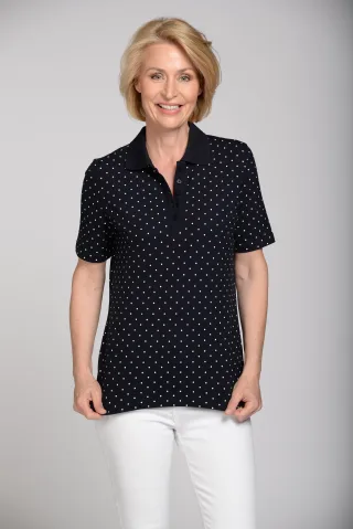 CLARINA - Polo-Shirt,1/2 Arm,Punkte,Piqu marine-weiss - Gr. - 40