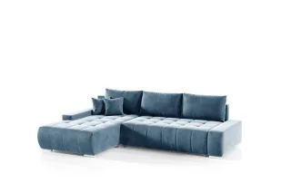Ecksofa Sofa mit Schlaffunktion VOGAR Stoff Monolith Graublau Ottomane Links