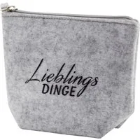 Mel-O-Design Kosmetiktasche Schminktasche kleine Filztasche mit Aufschrift " Lieblings Dinge " (Mini Schminktasche, H/B/T :, 12,5x16x6 cm), aus Filz in Grau