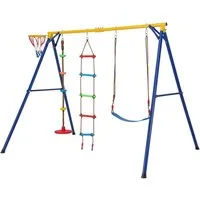 COSTWAY Schaukelkombination, Kinderschaukel mit Wippe & Turnringe, Metall Schaukelgestell
