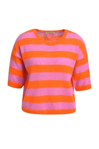 Smith&Soul - Striped Hairy Half Slv Pullover fuchsia print - Gr. - XS