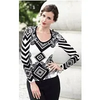 Passioni Strickpullover mit einem grafischen Mustermix in Schwarz und Weiß