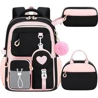 MOPUEA Schulrucksack Schulrucksack Set 3-tlg Wasserabweisend Ergonomisch mit Viele Fächer (3-teiliges Schulrucksack Set für Schule und Freizeit, 3-teiliges Schulrucksack Set für Schule und Freizeit), 17,6 Zoll Laptopfach leicht ergonomisch isolierte 