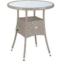 Casaria Gartentisch, Polyrattan Rund Glas Höhenverstellbar 80kg Belastbarkeit Wetterfest