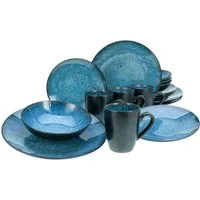 CreaTable Kombiservice Geschirr-Set Capri (16-tlg), 4 Personen, Steinzeug, Service, intensiv blaue Reaktivfarbe, Bicolor, 16 Teile für 4 Personen