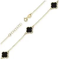 Schmuck Krone Goldarmband Armband 3 Kleeblatt-Blumen mit Onyx 585 Gelbgold 20cm, Gold 585