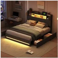 Gdood Polsterbett Stauraumbett Doppelbett LED 90x200 cm Leinenstoff (1-tlg., Zwei Buchsen Ladestation mit USB und Type-C), 4 Schubladen, in 4 Größen verfügbar
