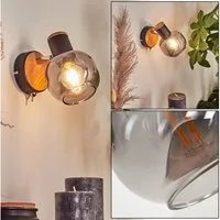 hofstein Wandleuchte moderne Wandlampe Metall/Holz/Glas in Schwarz/Natur/Rauchfarben, ohne Leuchtmittel, Leuchte mit verstellbarem Schirm (10 cm), 1 x E14