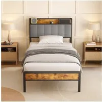 Bealife Polsterbett Einzelbett,Bettgestell mit Kopfteil,Holzbett mit Metall (90x200/120x200/140x200cm)