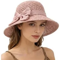 Zaewry Strohhut Sonnenhut Sommerhut Strandhut Straw hat, Damen faltbar, Einheitgröße Mit Bogen,Damen-Strandhut, Reisehut für den Sommerurlaub