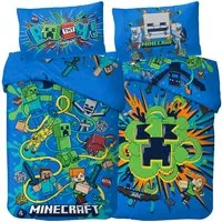 BERONAGE Wendebettwäsche Minecraft Bettwäsche Slurp Blast Biber / Flanell, Baumwolle, 2 teilig, 135x200 + 80x80 cm