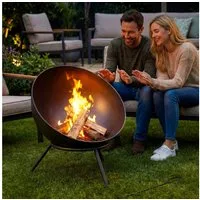 Outsunny Feuerschale mit Schürhaken, Kohlegitter, Ständer, (Feuerstelle, 1-St., Feuerschalen), für Outdoor BBQ Camping Schwarz