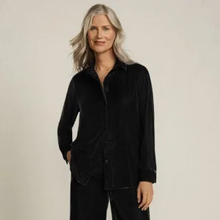 Samtbluse für Damen, Damen, size: regular, Schwarz, Polyester, by Lands' End