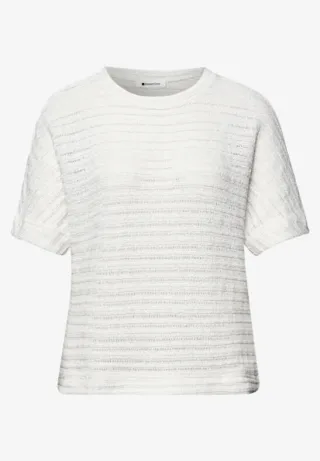Street One - T-Shirt mit Rundhals und Struktur weiß - Gr. - 34