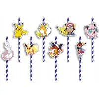 Festivalartikel Trinkhalme Pokemon Trinkhalme 8 Stück Papierstrohhalme Einweg Strohhalme