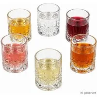 MamboCat Schnapsglas 6er Set Shot Schnapsgläser 2cl 4cl Relief Glas Stamper Bar Pinnchen, Glas