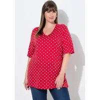 Ulla Popken T-Shirt T-Shirt Punkte Relaxed V-Ausschnitt Halbarm