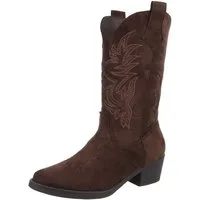 Ital-Design Bequemer Schlupfschuh für Damen mit stilvollem Design Westernstiefel (90927435) Blockabsatz Stiefel in Dunkelbraun