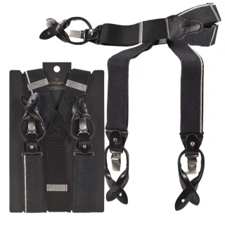 Sir Redman Hosenträger Herren Candiani Denim 35mm schwarz. Ein edles Accessoire-Set aus Baumwoll-Mix zum Knöpfen und Clippen für den modernen Mann.