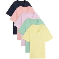 bonprix Longshirt (Packung, 5-tlg) lockere Passform, Kurzarm, mit V-Ausschnitt, unifarben