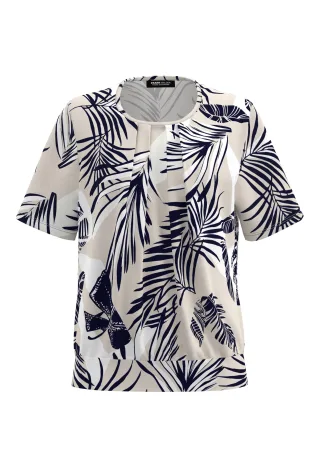 FRANK WALDER - Blusenshirt NOS mit Tropenprint ink/ecru - Gr. - 46