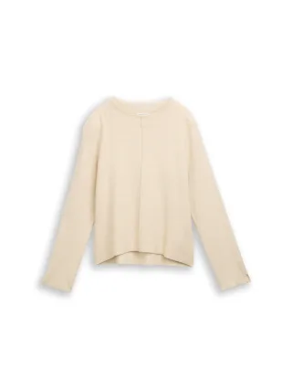 Tom Tailor - Cropped Strickpullover mit Stehkragen sand stone beige melange - Gr. - M