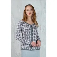 Passioni Cardigan mit Hahnentrittmuster und Perlenknöpfen