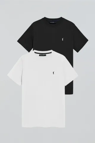Zweierpack T-Shirts schwarz und weiß mit Rundhalsausschnitt und gesticktem Rigby Go-Logo