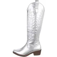 Ital-Design Damen Cowboyboots Western Westernstiefel Blockabsatz Western- & Bikerstiefel in Silber