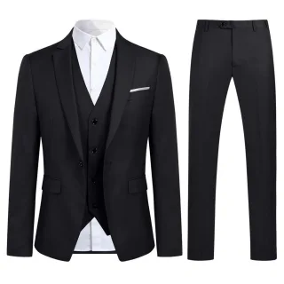 3-teiliger Slim Fit Ein-Knopf-Modeanzug in Schwarz