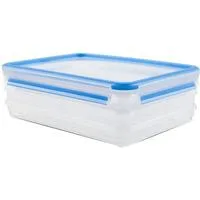 CLIP & CLOSE Aufschnittbox-System 1,0 Liter, 4-teilig, Dose transparent/blau, rechteckig