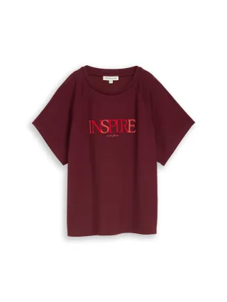 Tom Tailor - Scuba T-Shirt mit Schriftzug Preppy Plum - Gr. - XXL