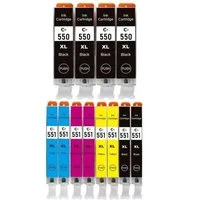 inkpro 12 Druckerpatronen kompatibel mit Canon PGI-550 XL & CLI-551 XL, Tintenpatrone (für Pixma IP7240, IP7250, IP5720, IP8750, IX6820, IX6850, MG5450, MG5550, MG5650, MG5655, MG6350, MG6420, MG6450, MG6650, MG7120, MG7150, MG7550, MX725, MX922, MX9