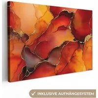 OneMillionCanvasses® Leinwandbild Rot - Marmor - Gold - Herbstfarben - Abstrakt, Fotodruck (1 St), Leinwand Bilder Klein, Wand Dekoration Aesthetic 30x20 cm