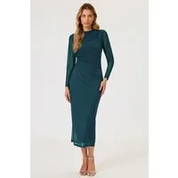 FS Collection Abendkleid Damen Abendkleid Maxikleid Partykleid Langarm Elegant Figurbetont (XS (EU:36 / UK:8) · S (EU:38 / UK:10) · M (EU:40 / UK:12) · L (EU:42 / UK:14) · XL (EU:44 / UK:16), 4 Farben: Teal, Rot, Grün und Aqua) Drapierter Ausschnitt,