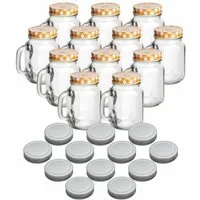 gouveo Gläser-Set Trinkgläser 450 ml mit Schraubdeckel - Trinkglas mit Henkel, 12-tlg., 12er Set, orange/silber
