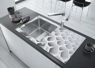 Neuesbad 8mm Glas-Granit-Spüle, 1 Schüssel mit Abtropffläche - Zerokante SPCP-GC2C