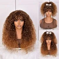 LuxusKollektion Echthaarperücke Perücke Locken Pony Echthaar Klebefrei Damen Haaransatz Ombre Braun