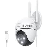 TWUFY Überwachungskamera ieGeek 5MP Überwachungskamera Aussen WLAN 2,4/5GHz Dualband WiFi (Außenbereich, Außen, Aussen, Outdoor, 3-tlg., PTZ IP Kamera Outdoor mit Personenerkennung, Automatische Verfolgung, Farbnachtsicht 20M, 355°/90° Drehwinkel TF/