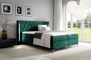 Boxspringbett Schlafzimmerbett ELODIE 160x200cm Grün inkl. Ambiente-LED
