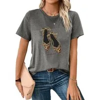 PYLIKE Kurzarmshirt Damen Sommer bequemes t shirt mit Leopardenmuster Print-Shirt Bequem für Freizeit und Büro,Strandurlaub
