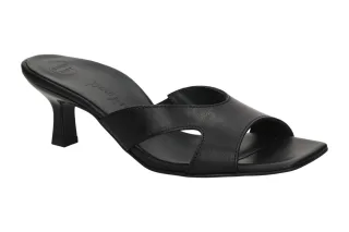 Paul Green Damen Pantoletten 6194-019 Schwarz Echtleder Absatz 5cm Karree