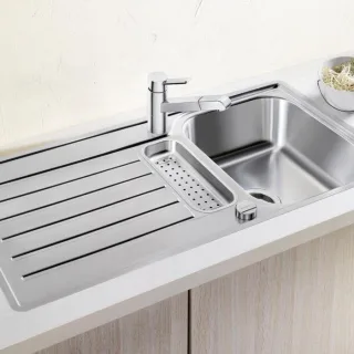 Blanco Spüle 517281 94 x 49 cm, Edelstahl Bürstfinish, reversibel, mit Ablauffernbedienung/Schale